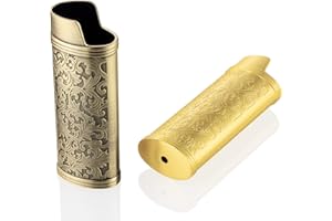 JINMUNIC 2pcs Lighter Case Cover Holder Metal Vintage Floral Stamped Fit for BIC Full J6 Series Lighter