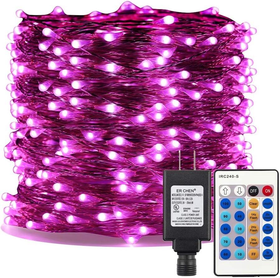 ER CHEN Pink LED String Lights Plug in, 99ft 300 LED Long