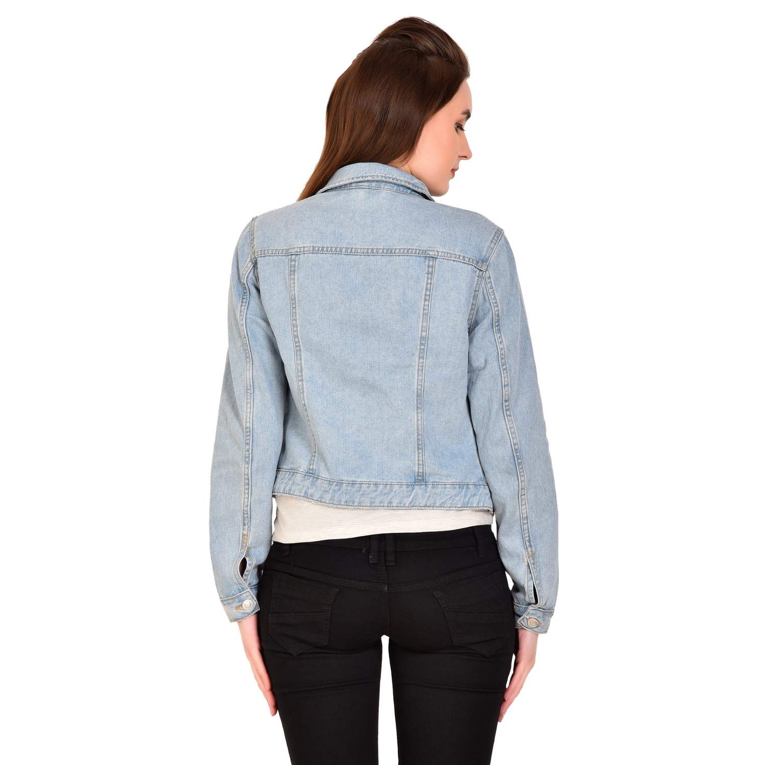 mansicollections full sleeve light blue denim jacket for women