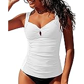 GRAPENT Tankini Tops for Women Twist Front Keyhole Bathing Suits Swim Tankini Swimsuits Padded Ruched Swimwear Top Only