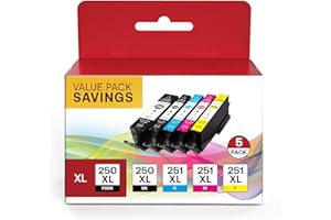 KOTANG PGI-250XL CLI-251XL 5 Color Value Pack Replacement for Canon 250 and 251 Compatible with PIXMA MX922 MX920 MG5520 MG7520 MG6320 IP7220 IX6820 IP8720 (Total 5 Pack, Multicolor)