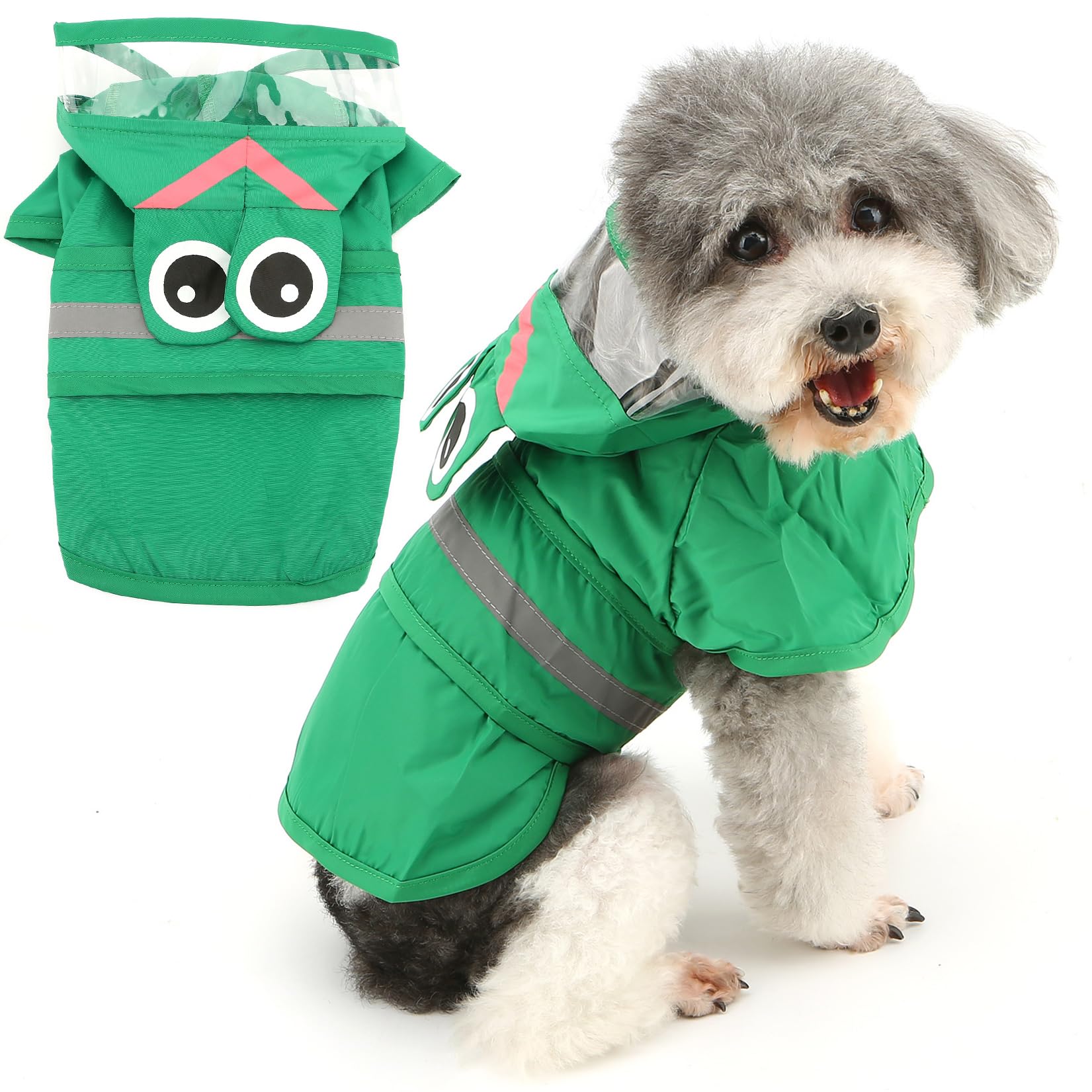 Zunea Waterproof Dog Raincoat with Hood for Medium Dogs Lightweight Reflective Dog Raincoats with Leash Hole Pet Rain Jacket Poncho Slicker Funny Frog Pattern Costumes Rainwear Clothes Green 3XL