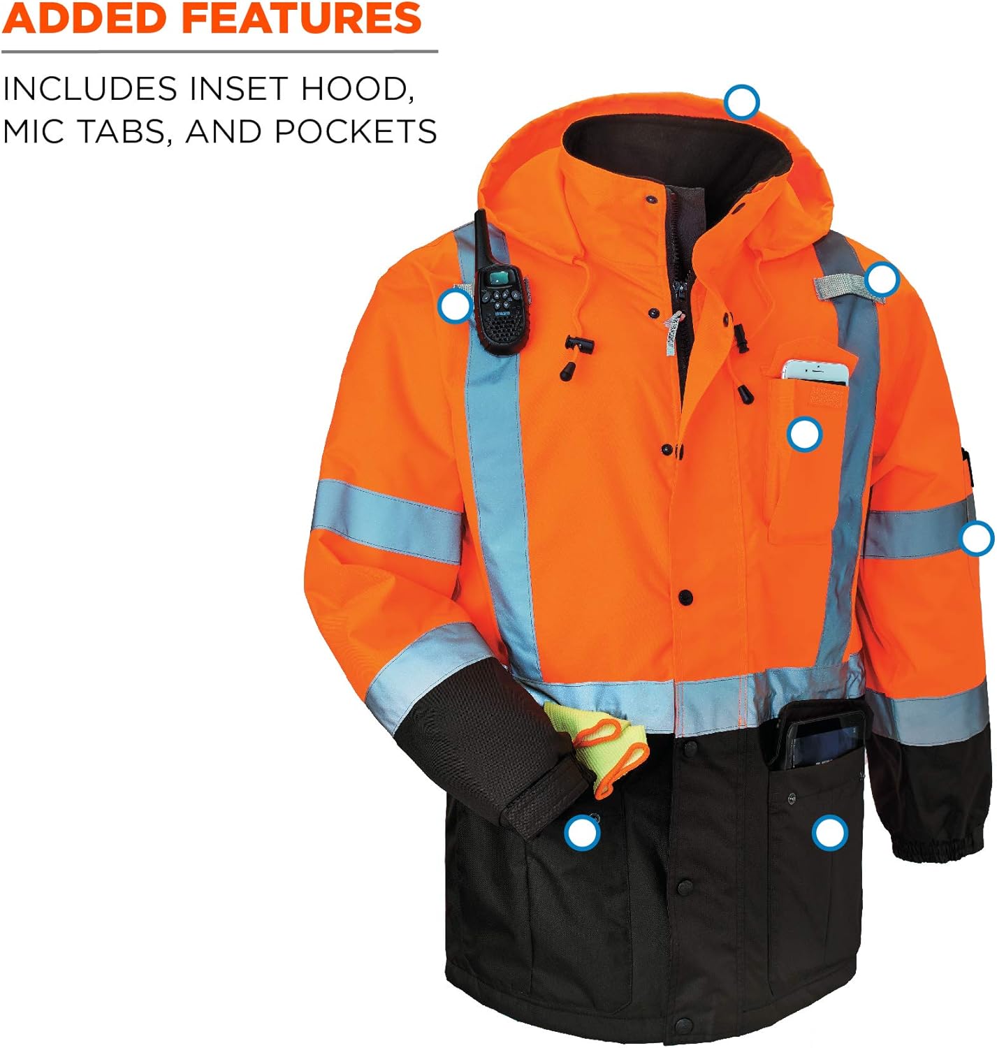 Ergodyne - 25575 High Visibility Reflective Winter Safety Jacket, Insulated Parka, ANSI Compliant, GloWear 8384, Orange, Extra Large - - 