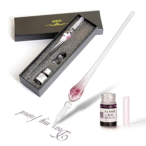 Aokuy Glass Dip Pen Set,Calligraphy Pen,Crystal Signature Pen for