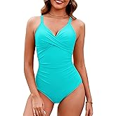 GRAPENT One Piece Swimsuit Women Ruched Twist Front Padded Modest Full Coverage Swim Bathing Suit Swimwear Swimsuits