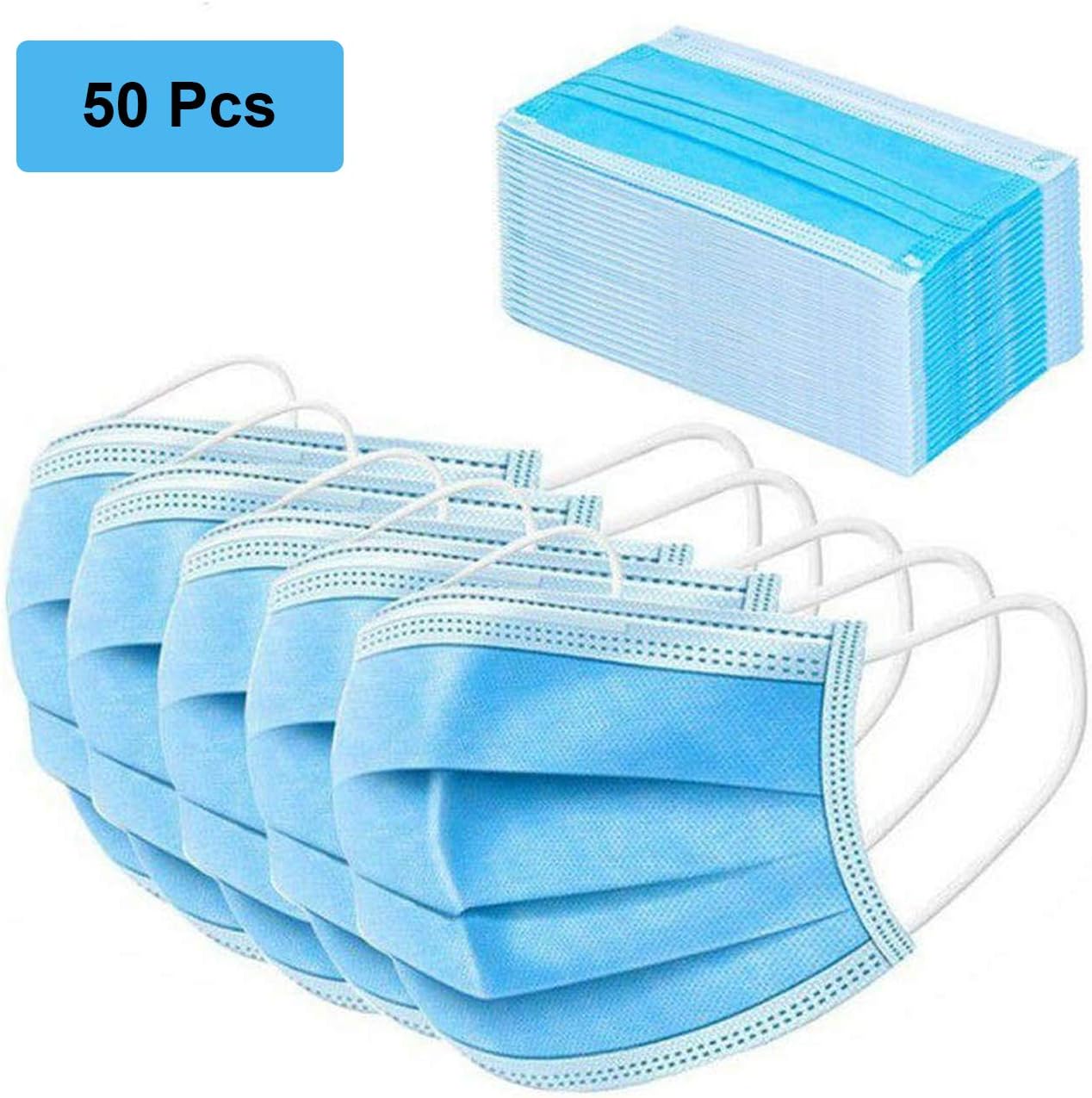 SPUNIQUE 5Pack/Size Protective Coverall Clothing for Adults,Disposable Breathable Isolation Gown with Elastic in Hood,Cuffs,Ankles and Waist,Zipper Up Front (50pcs, Blue)