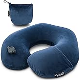 Keemall Travel Neck Pillow for Airplane, Compact Inflatable Neck Pillow for Traveling Long Flights, Adjust Firmness Neck Suport Pillow for Sleeping Plane Head Rest for Travel Accessories,Deep Blue