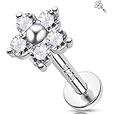 Melighting 16G Sterling Silver 925 Cartilage Earring, Internally Threaded Helix Piercing Jewelry, Dog Paw Flower Star Clear CZ Flat Back Tragus Lobe Conch Eyebrow Stud for Women 6/8 mm