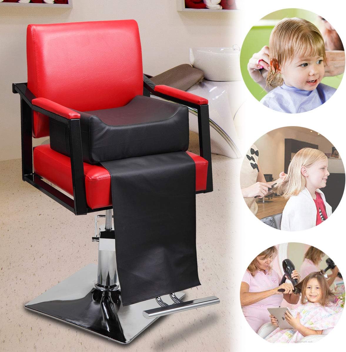 JAXPETY Barber Shop Child Booster Seat, Beauty Salon Spa Massage Equipment for Styling Chair, U-Shaped Leather Seat Cushion, Black: Kitchen & Dining