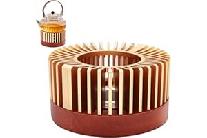 Inmorven Teapot Warmer, Aluminum Tea Warmer with Wooden Base, Candle Heater for Heating Tea, Coffee, Milk, Food,Camping and Traveling, Suitable for All Teapots