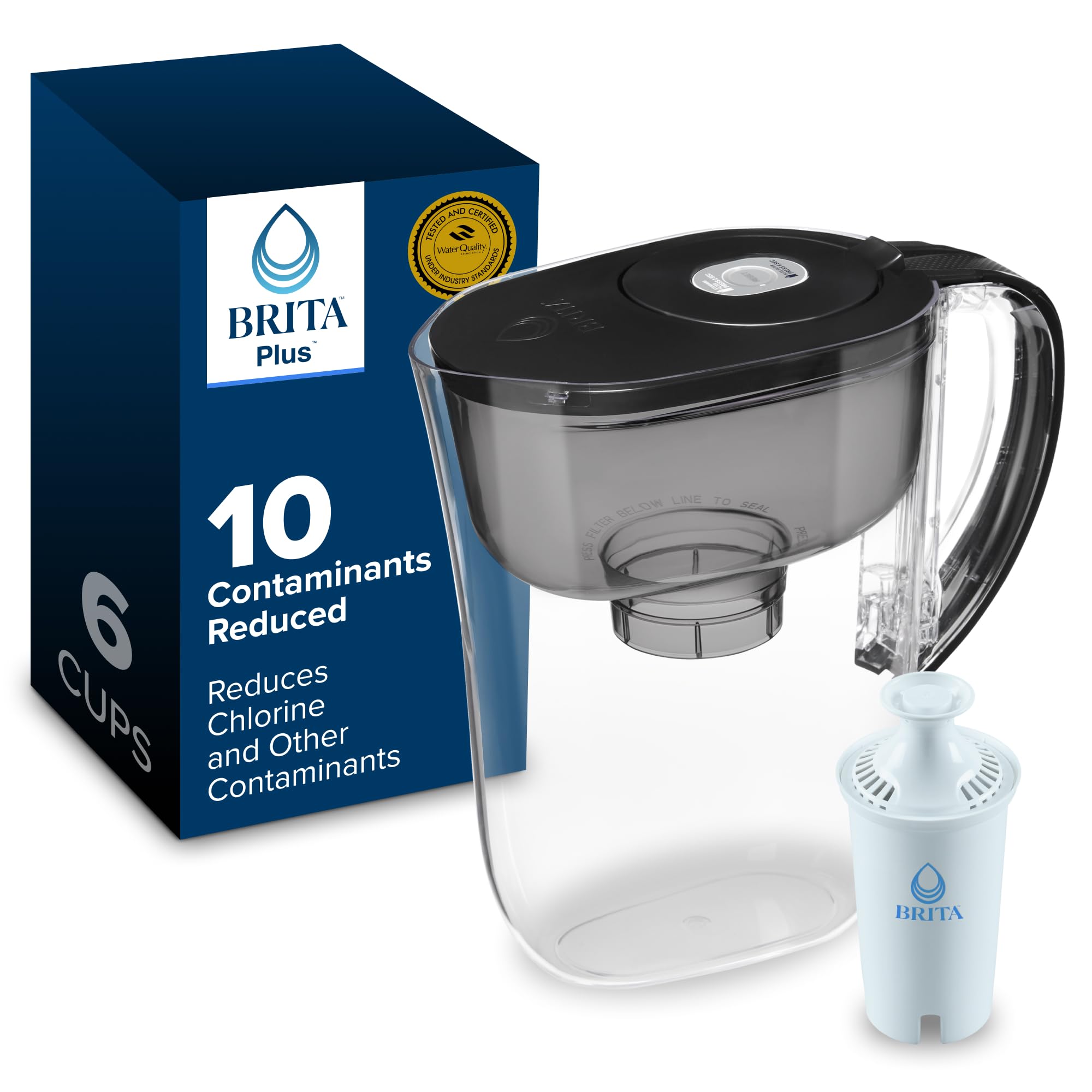 Photo 1 of Brita Small 6 Cup Water Filter Pitcher, 1 BritaPlus Filter, Metro, Black (Package May Vary)