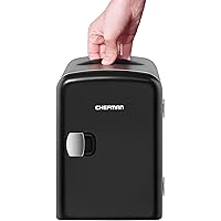 Chefman Mini Portable Black Personal Fridge Cools Or Heats and Provides Compact Storage For Skincare, Snacks, Or 6 12oz…