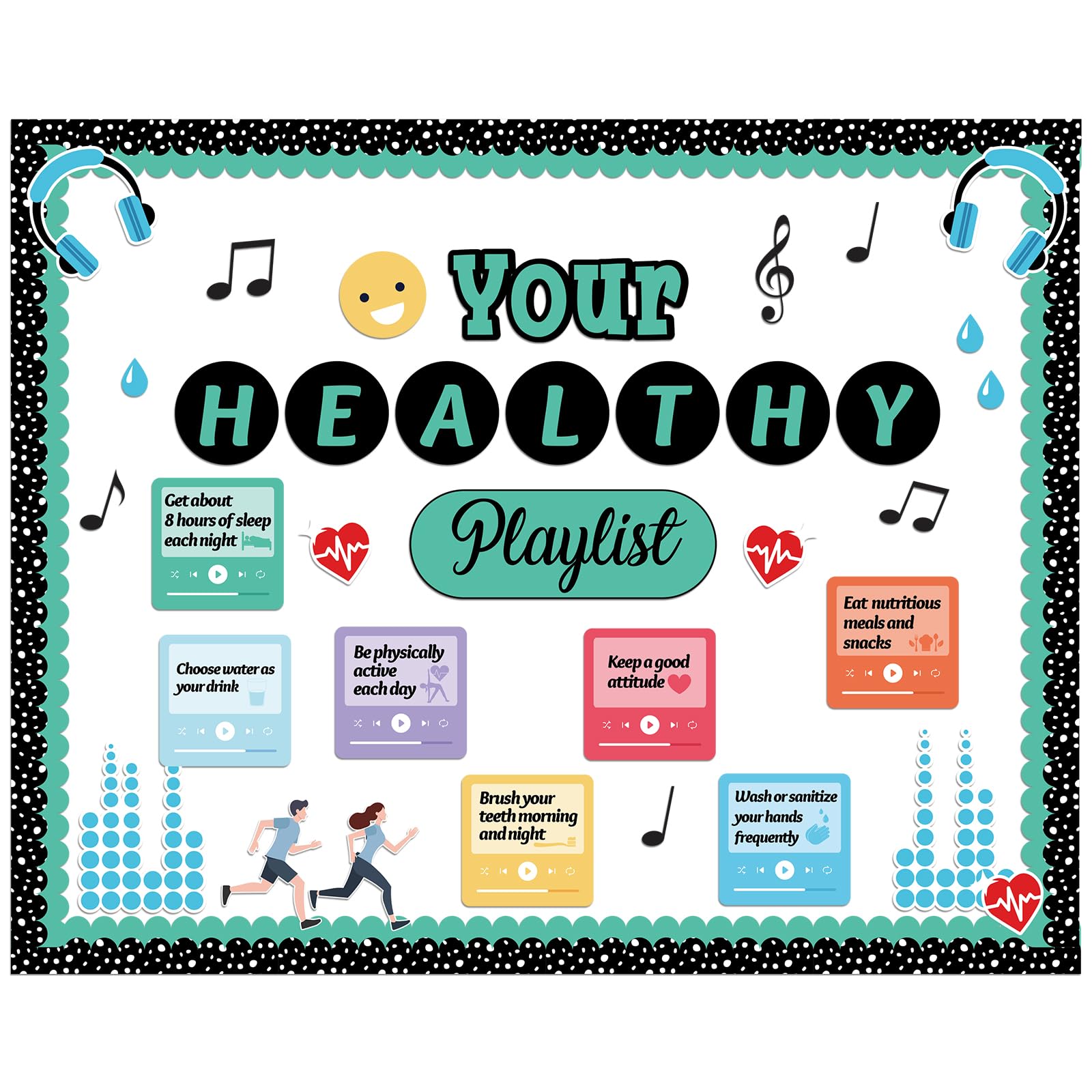 Photo 1 of Mooliwe 71 Pcs Healthy Bulletin Board Healthy Playlist Bulletin Board Nurse Health Office Classroom Decor Nurse Pediatric Clinic Decor for Hospital Nursing School Back to School RN Party Wall Supplies