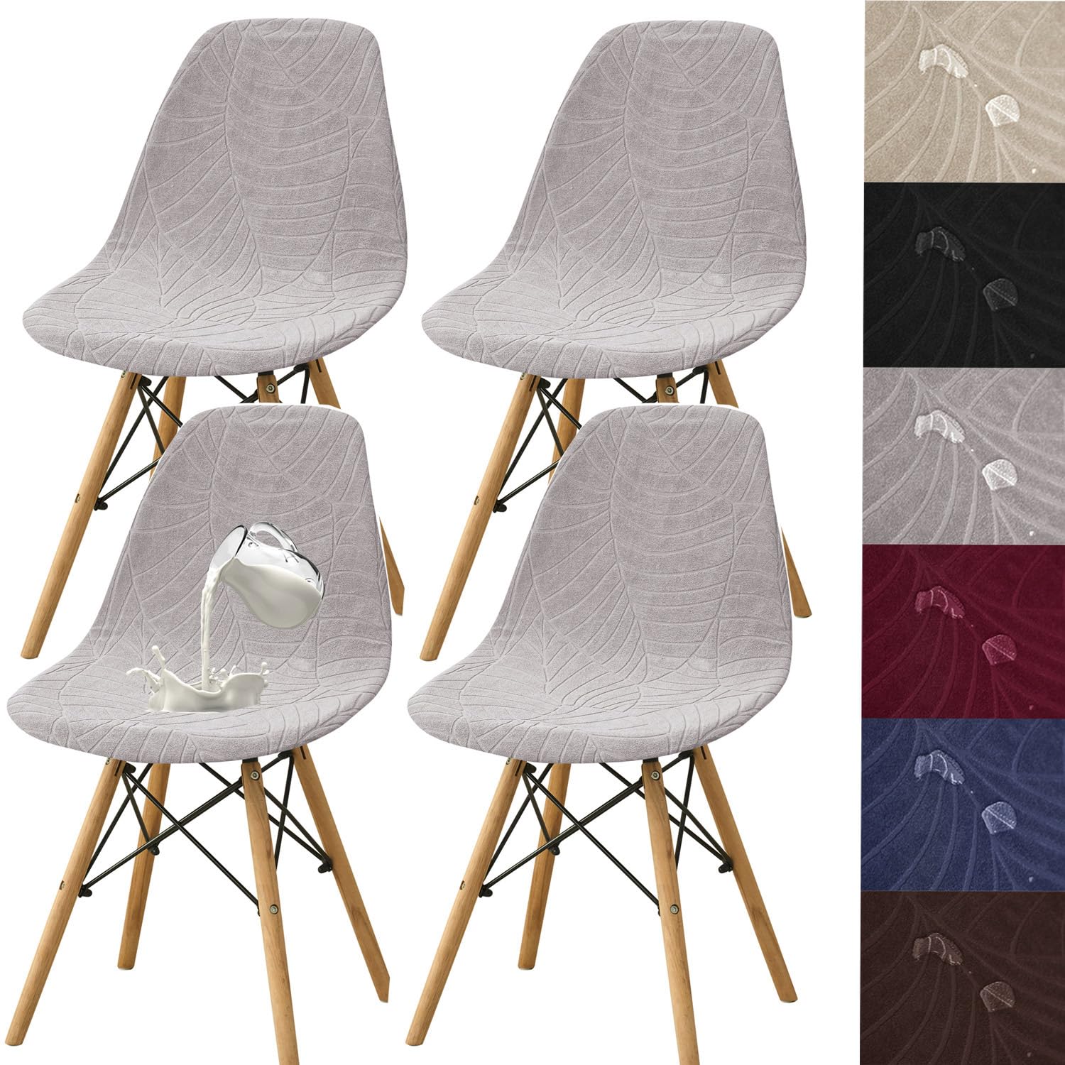 Photo 1 of HFCNMY Mid Century Modern Dining Chair Covers-Water Repellen Shell Chair Cover Knitted Jacquard Modern Dining Chair Covers with Elastic Bands 4 Pack Light Gray