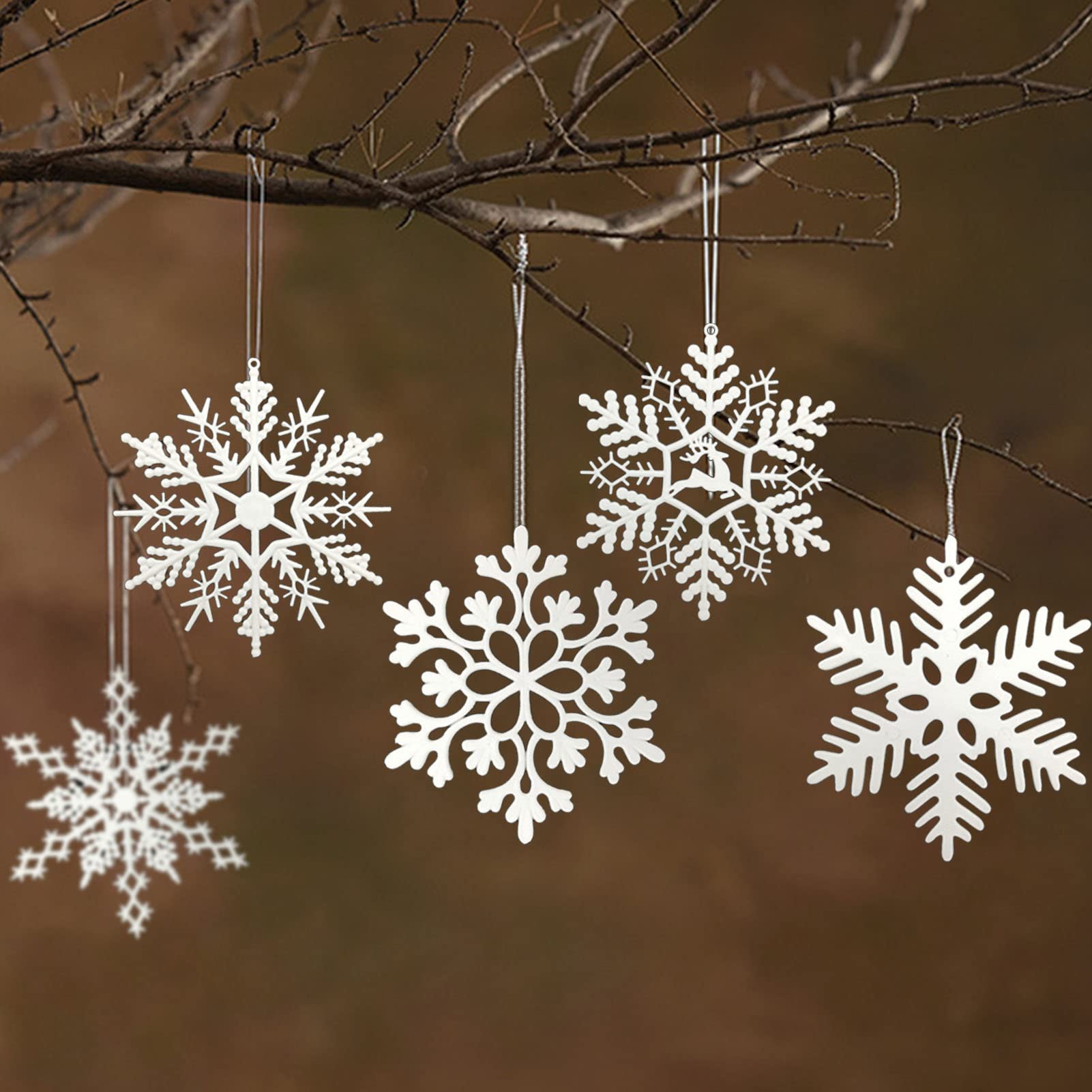 HERZWILD 36pcs Christmas Snowflake Ornaments 10CM Snowflake Hanging Decorations White Snowflakes Ornament for Christmas Tree Decorations (36pcs)