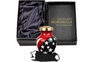 Trupoint Memorials Small Urns for Human Ashes Keepsake, Military and Patriotic Decorative Mini Cremation Urn for Veteran Adult Men and Women, Small Red