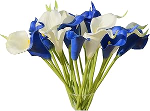 Mandy's 20pcs White and Blue Artificial Calla Lily Silk Flowers 13.4
