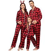 SWOMOG Family Matching Pajamas Set Satin Long Sleeve Button Down 2 PCS Pjs Pajama Top & Pants Holiday Sleepwear Set