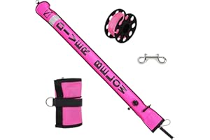 JUSTOOP 5ft Surface Marker Buoy Set, Inflatable Scuba Signal Tube with Reflective Strip, Scuba Diving Open Bottom Float (SMB)