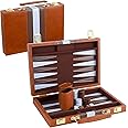 RERIVER Backgammon Set 2 Players Classic Backgammon Sets for Adults Board Game with PU Leather Case Portable and Travel Backgammon Set (Brown, 11inch)