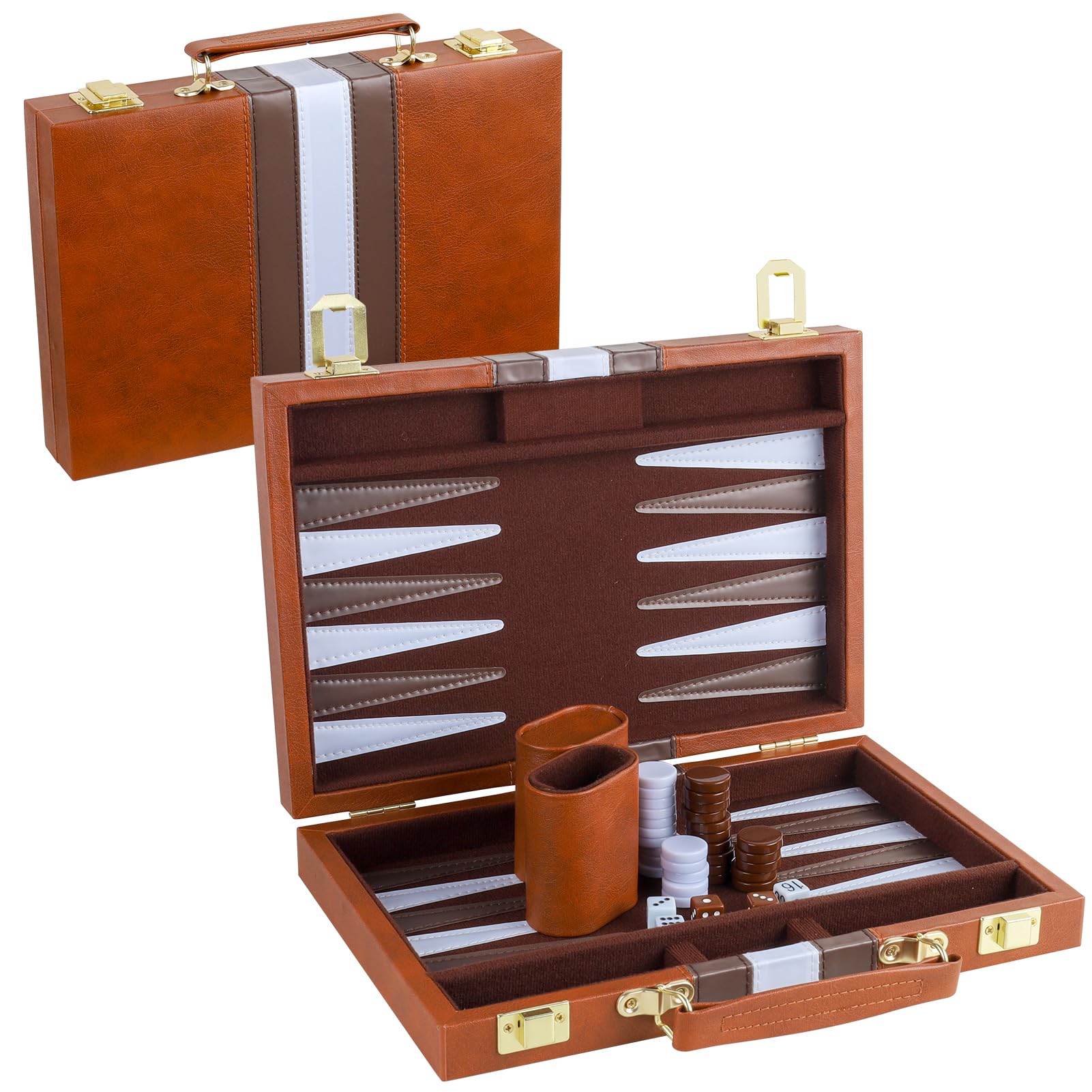 TOPTAN Backgammon Set 2 players Classic Backgammon Sets for Board Game with Premium Leather Case Portable and Travel Backgammon Set (Brown, 11inch)