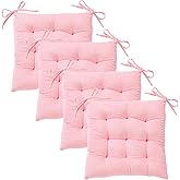 MissSoul 4Pack Chair Cushions for Dining Chairs 15.7"X15.7" Corduroy Chair Pads with Ties Indoor Non-Slip Square Seat Cushion for Kitchen Office Chairs Computer Desk Seat Pad, Pink