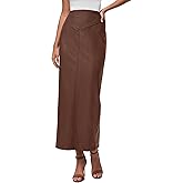 PRETTYGARDEN Long Skirts for Women 2026 Fall Fashion Clothing Faux Leather High Waist Dressy Casual Slit Pencil Maxi Skirt