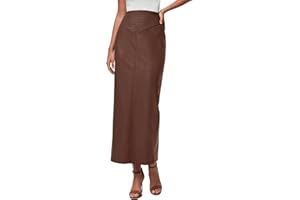 PRETTYGARDEN Long Skirts for Women 2025 Fall Fashion Clothing Faux Leather High Waist Dressy Casual Slit Pencil Maxi Skirt