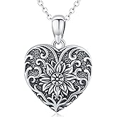 Sunflower Heart Locket Necklace 925 Sterling Silver Heart Sunflower Necklace That Holds Pictures Personalized Photo Locket Necklace Jewelry Gifts for Women