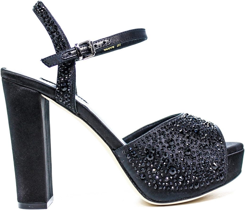 LUCIANO BARACHINI 6256 C RAS ??SHOES SANDALS, HIGH HEEL, NEW COLLECTION SPRING SUMMER 2016 FABRIC BLACK SATIN
