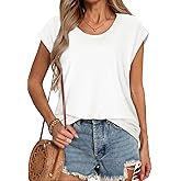 JOELLYUS Womens Summer Tops Casual Loose Cap Sleeve T Shirts Basic Dressy Tees Blouses