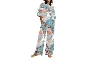 WKSCLPAI Two Piece Outfits For Women Casual Going Out Travel Sets Comfy Loose Lounge Set Shirts Tops Wide Leg Pants Sweatsuit