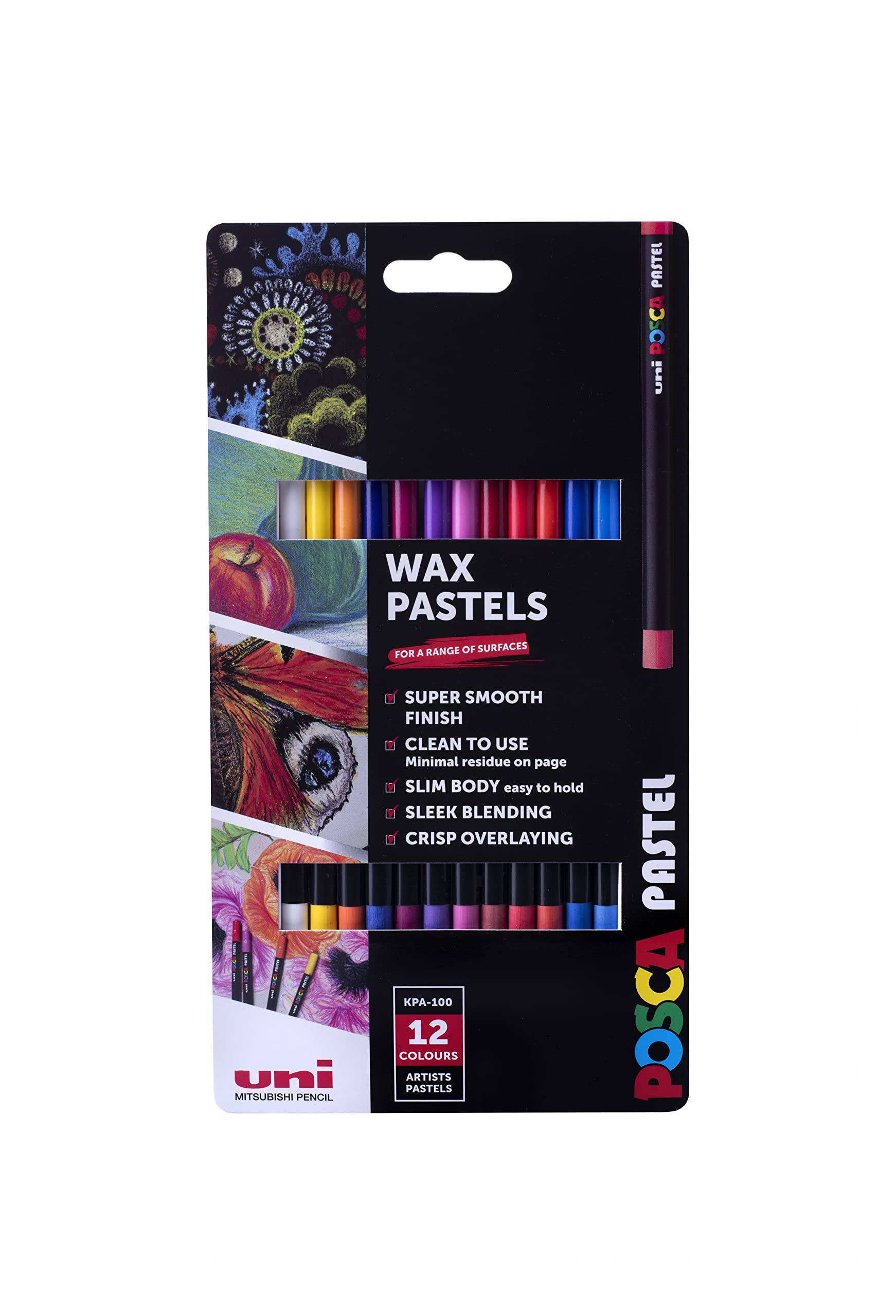 POSCA KPA-100 Oil Pastels for Arts & Crafts. Premium Formula for Vibrant Colours and a Super Smooth Finish. Multi Surface use on Wood, Fabric, Paper, Cardboard, Plastic & Canvas. Pack of 12 Pencils