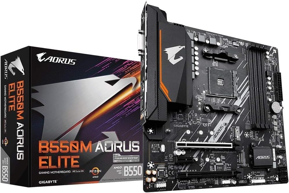 Gigabyte B550M AORUS ELITE Motherboard, Supports AMD Ryzen 5000 Series AM4 CPUs, 5+3 Phases Pure Digital VRM