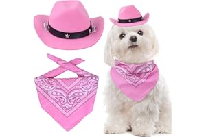 Yewong Pet Cowboy Costume Accessories Dog Cat Pet Size Cowboy Hat and Bandana Scarf West Cowboy Accessories for Puppy Kitten Party Festival and Daily Wearing Set of 2 (Pink)