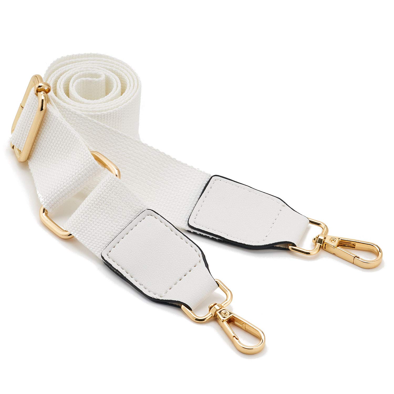 Women Wide Shoulder Bags Strap,Adjustable Replacement Belt Bag Strap with Leather Gold Hooks Canvas Purse Straps Messenger Bag Changeable Long Strap For Crossbody Handbag(Leather-White)