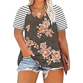ForHailey Women's Plus Size Tops Summer V Neck Short Sleeve Raglan T Shirts Casual Blouses Tops