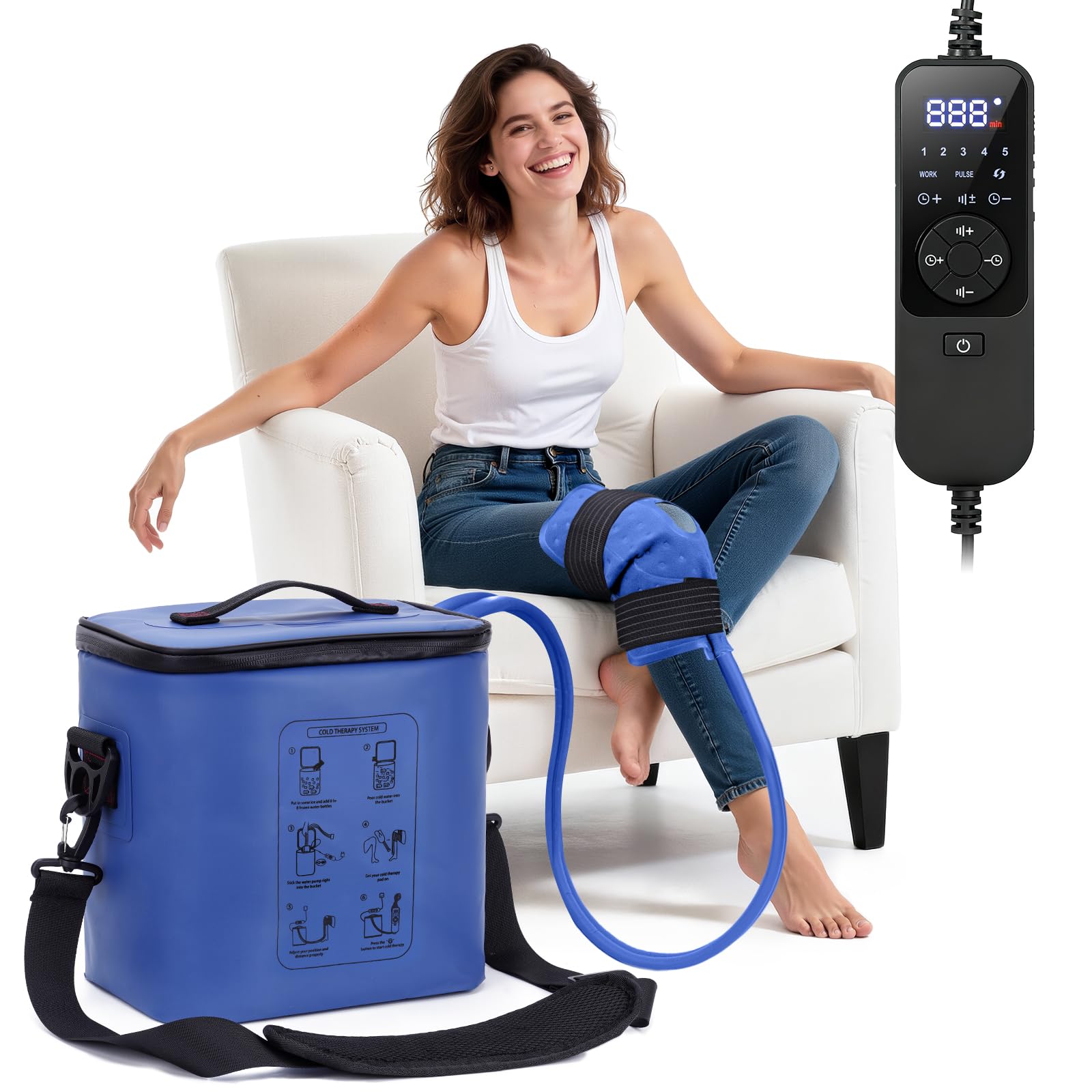 Photo 1 of Cold Therapy Machine, Portable Ice Machine for Knee After Surgery, Programmable Knee Replacement Recovery System, Cryotherapy for Post Surgery Recovery Sports Injuries, Reduce Swelling, Blue