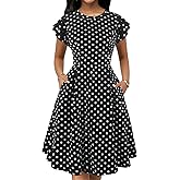 oxiuly Women's Flounce Sleeve Wedding Church Vintage Dresses Casual Floral Party Cocktail Work Dress with Pockets Fei376