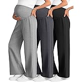 Sweetyweee 3 Pack Women's Maternity Wide Leg Pants Over The Belly Pregnancy Lounge Pants Stretchy Loose Pajama Trousers