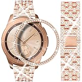 Dsytom Compatible with Samsung Galaxy Watch 42mm Band Women+ Bezel, 20mm Jewelry Watchband & Bezel Ring Cover Diamond Strap Bracelet for Galaxy Watch 4 Classic 42mm (Rose gold)