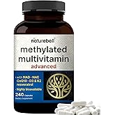 Methylated Multivitamin for Men and Women, 240 Capsules | 27-in-1 Formula with Vitamins B Complex, C, D3, K2, NAD, NAC, CoQ10, Resveratrol, Magnesium, Zinc & More | Daily Essential Vitamins