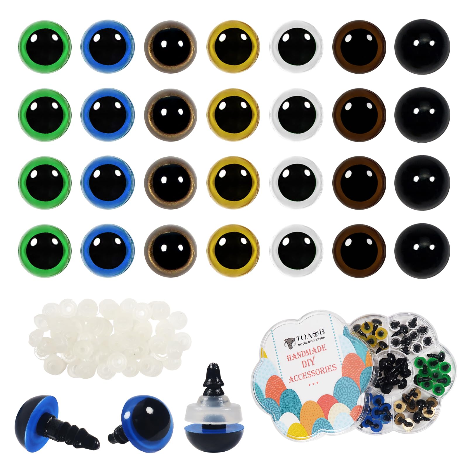 TOAOB 70pcs 10mm Safety Eyes for Crochet Dolls Eyes Plastic Amigurumi Eye Colorful Crochet Eye with Washers Amigurumi Doll Making DIY Craft Plush Animals