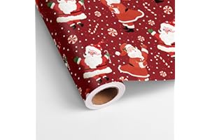 Dlyrroba Santa Wrapping Paper Roll - Dancing Santa Cute Christmas with Red Glitter Glimmer Powder Gift Wrap for Holiday Winte