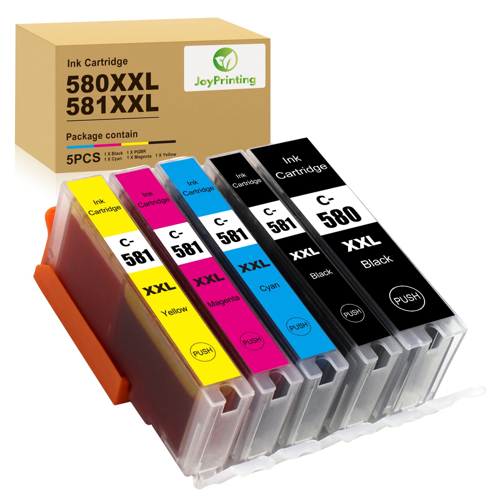 JoyPrinting 5X 580XXL 581XXL Ink Cartridges for Canon PGI-580 CLI-581 PGI-580XL CLI-581XL Ink for Canon Pixma TR8550 TR7550 TS705 TS6150 TS6151 TS6250 TS6251 TS6350 TS8350 TS8351 TS9550 TS8352