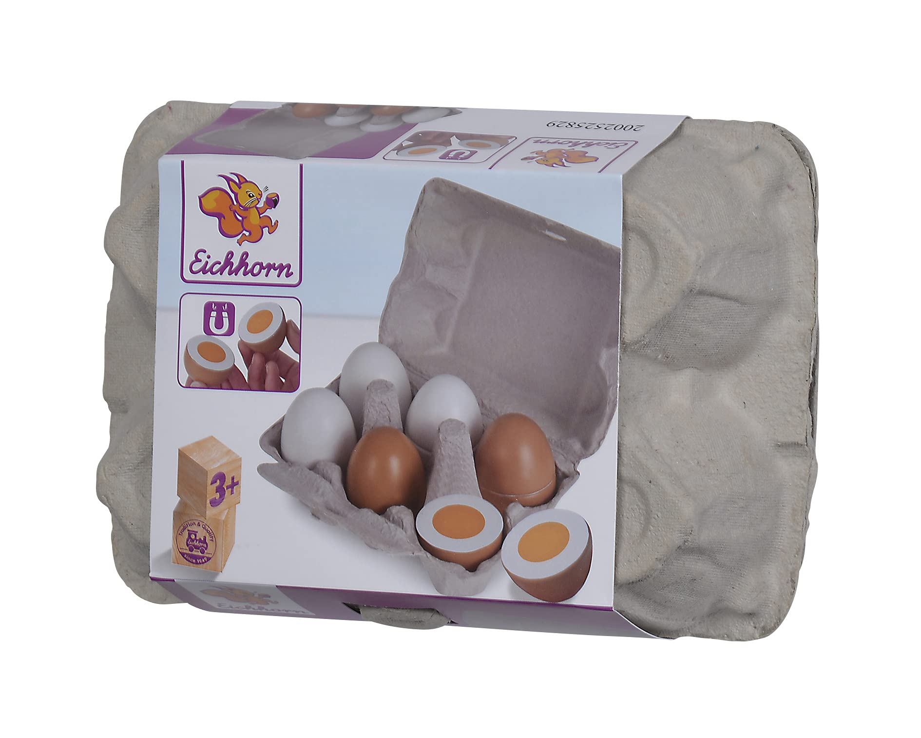 Eichhorn 100003737 Egg Box with 6 Eggs, 3 x with Magnetic Function, 10.5 x 16 x 7 cm, Shop Accessories, Birch Wood