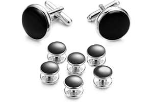 UJOY Cufflinks and Studs Set Blanks Round 4 Colors Shirt Tuxedo Buttons Packed in Cufflink Box for Men