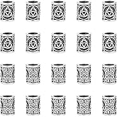 UNICRAFTALE 20Pcs 2 Styles Paracord Bead Column Beads Lanyard Beads Antique Silver European Beads Parachute Beads Alloy Connector Charm Beads Texture Beads for Hair Braids Bracelet Hole 7-8.5mm