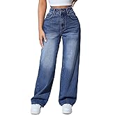 Tunlaud Straight Leg Jeans for Women High Waisted Stretchy Wide Leg Boyfriend Jeans Denim Pants