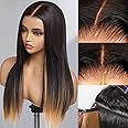 Glueless Wigs Human Hair Pre Plucked Pre Cut 20 Inch Magic Human Hair Wig that Can Change Colors 6x4 Straight Hd Lace Front Wigs for Women 200% Density Nature Black Wig with Yellow
